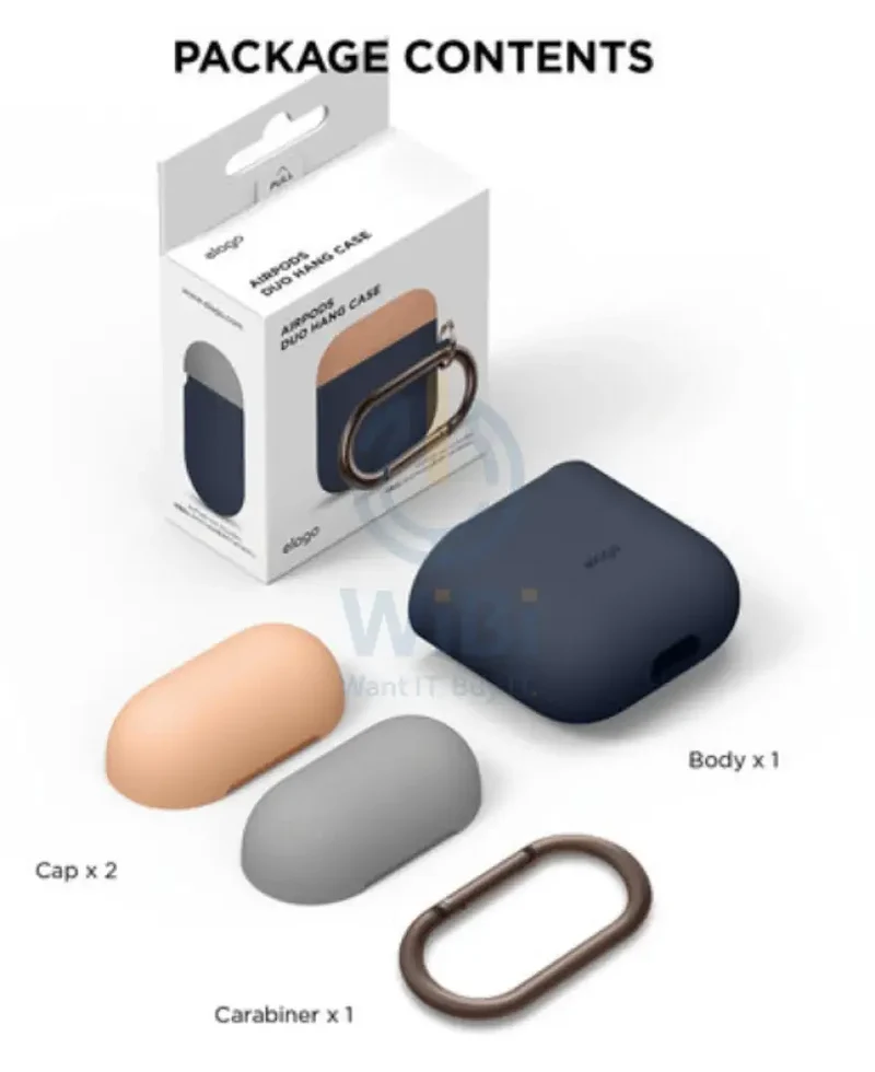 Elago AirPods 1 & 2 Duo Hang Case - Dark Brown / Pastel Blue Yellow