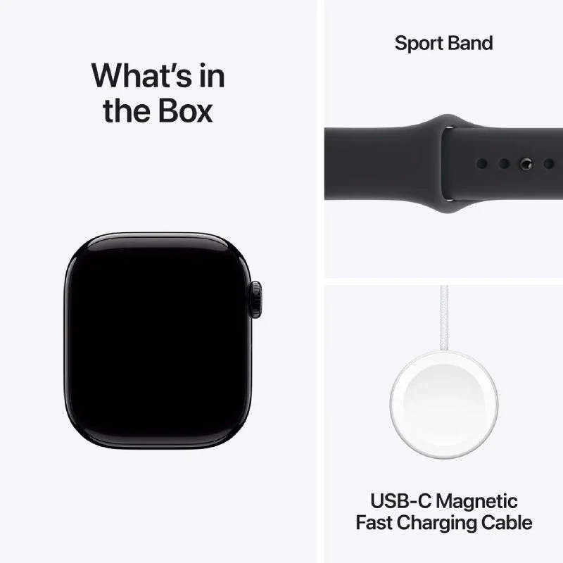 Apple Watch Series 11 - LTPO OLED / 64GB / 42mm / Bluetooth / Wi-Fi + Cellular / Medium/Large / Jet Black Aluminum Case With Black Sport Band