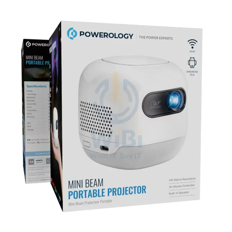 بروجكتور محمول باورولوجي ميني بيم - DLP 720P / 100 لومن ANSI / HDMI/USB / 8700 مللي أمبير ساعة / أبيض