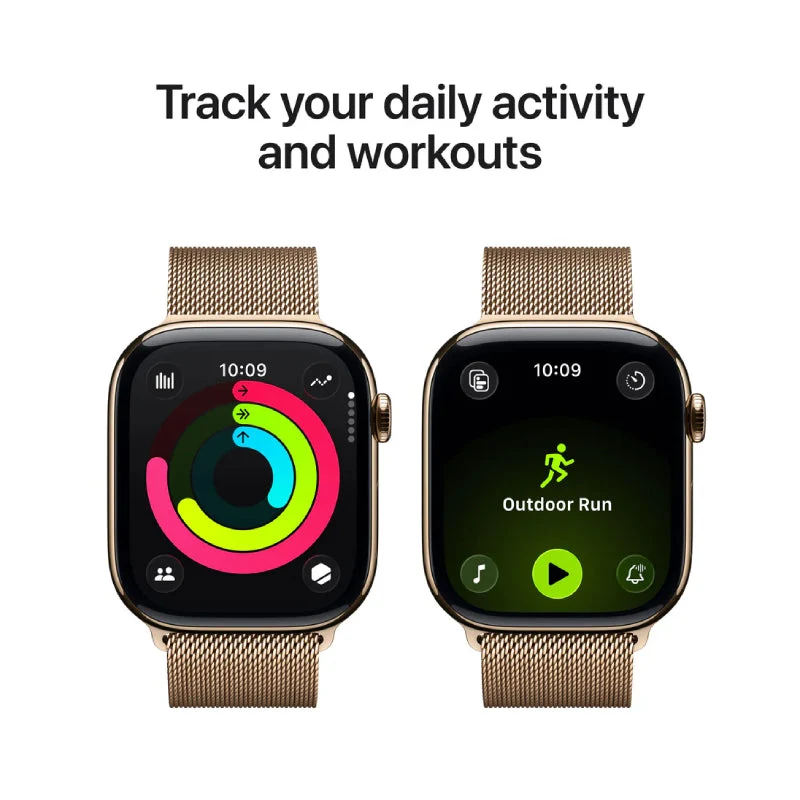 Apple Watch Series 11 - LTPO OLED / 64GB / 42mm / Bluetooth / Wi-Fi + Cellular / One Size / Gold Titanium Case with Gold Milanese Loop