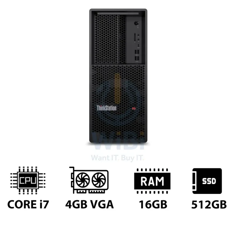 Lenovo ThinkStation P3 Tower - i7-14700 2.1GHz / 20-Cores / 16GB / 512GB (NVMe M.2 SSD) / NVIDIA T400 4GB VGA / Win 11 Pro / 3YW - Workstation