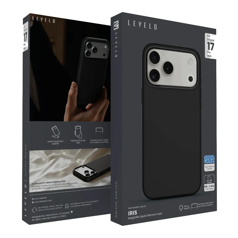 Levelo Iris MagSafe Liquid Silicone Case For Apple iPhone 17 Pro Max - Black