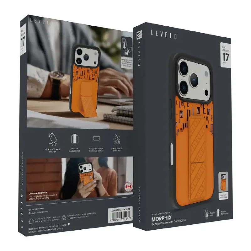 Levelo Morphix Gripstand Case With Cardholder For Apple iPhone 17 Pro - Sunrise Orange