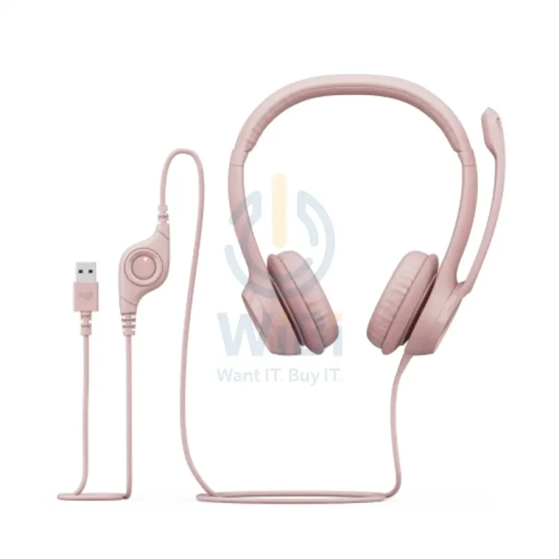 سماعة رأس لوجيتك H390 سلكية، USB-A، طول 1.9 متر، باللون الوردي