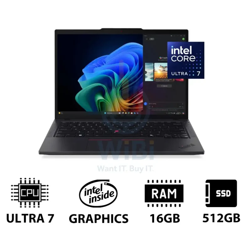 Lenovo ThinkPad T14 Gen 6 AI PC - 14.0" WUXGA / Ultra 7 255U / 16GB / 512GB (NVMe M.2 SSD) / AI Boost Up to 12 TOPS / DOS (Without OS) / Arabic/English / 3YW / Black - Laptop