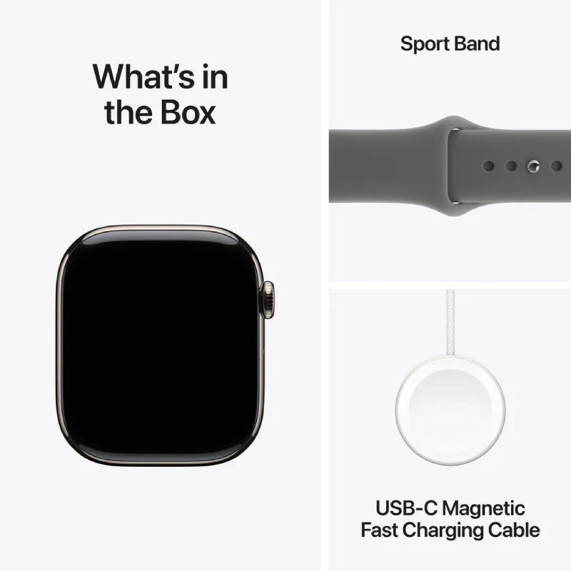 Apple Watch Series 11 - LTPO OLED / 64GB / 46mm / Bluetooth / Wi-Fi + Cellular / Small/Medium / Natural Titanium Case with Stone Grey Sport Band