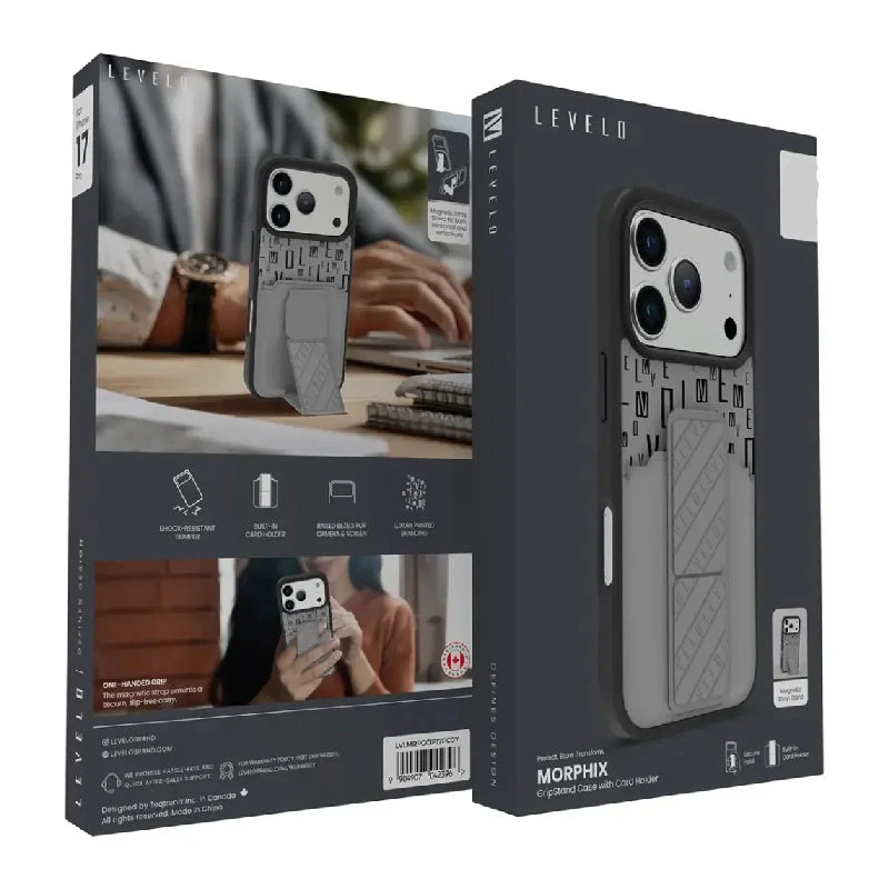 Levelo Morphix Gripstand Case With Cardholder For Apple iPhone 17 Pro - Cloud Grey