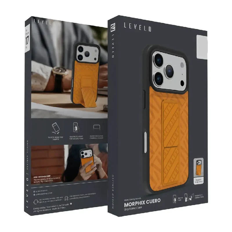 Levelo Morphix Cuero Gripstand Case For Apple iPhone 17 Pro Max - Sunrise Orange