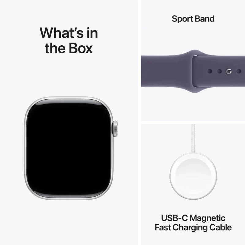 Apple Watch Series 11 - LTPO OLED / 64GB / 46mm / Bluetooth / Wi-Fi / Medium/Large / Silver Aluminum Case with Purple Fog Sport Band