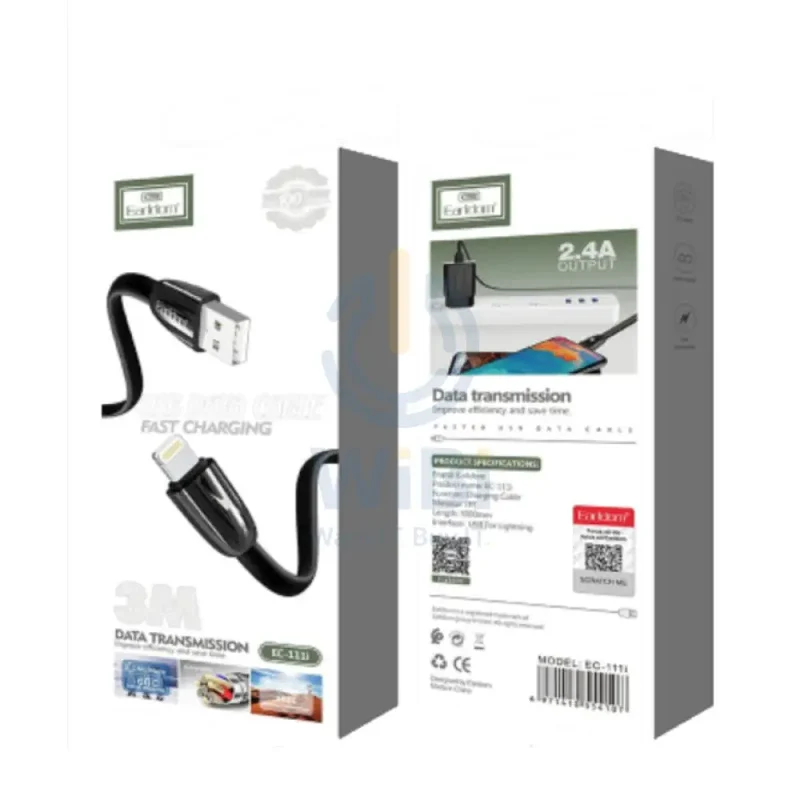 Earldom EC-111i Fast Charger Data Cable - Lightning / 3 Meter / Black