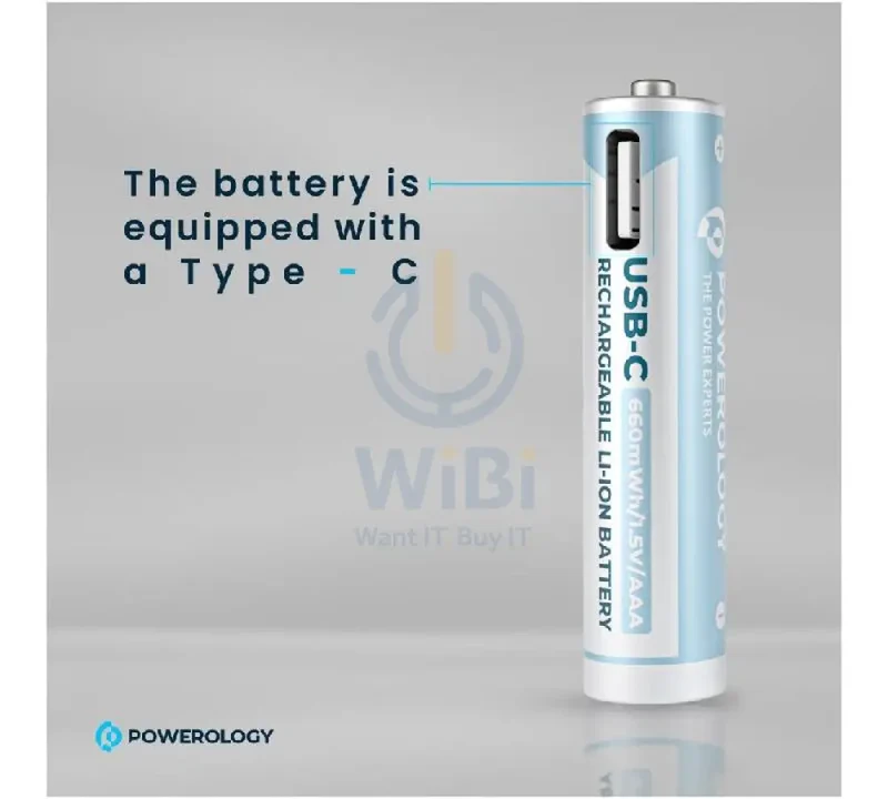 Powerology Type-C Rechargeable AA Battery - 1460mAh / Pack Of 4