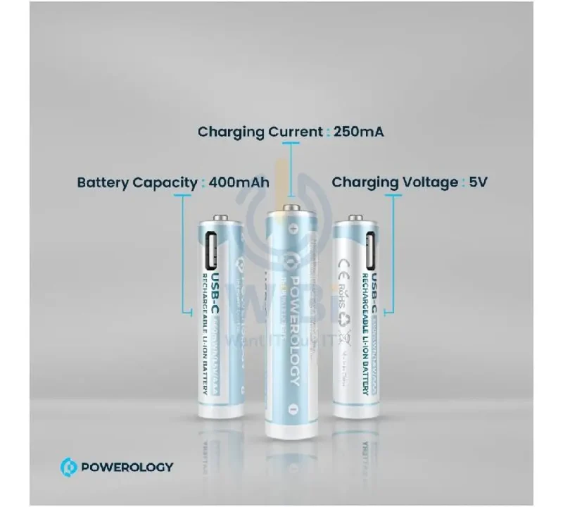 Powerology Type-C Rechargeable AA Battery - 1460mAh / Pack Of 4