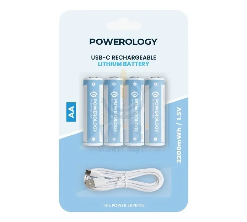 Powerology Type-C Rechargeable AA Battery - 1460mAh / Pack Of 4