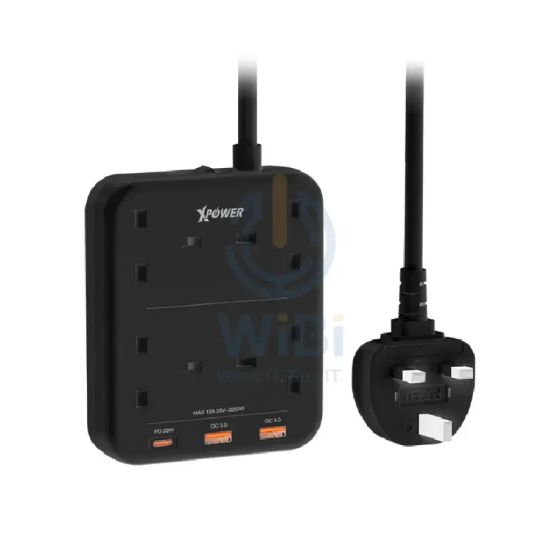 XPower PS4A 7 Output Sockets Power Strip - 3250W / 1 x Type-C / 2 x USB 3.0 / 3 Meter / Black