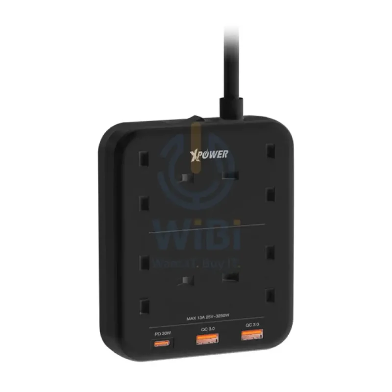 XPower PS4A 7 Output Sockets Power Strip - 3250W / 1 x Type-C / 2 x USB 3.0 / 3 Meter / Black