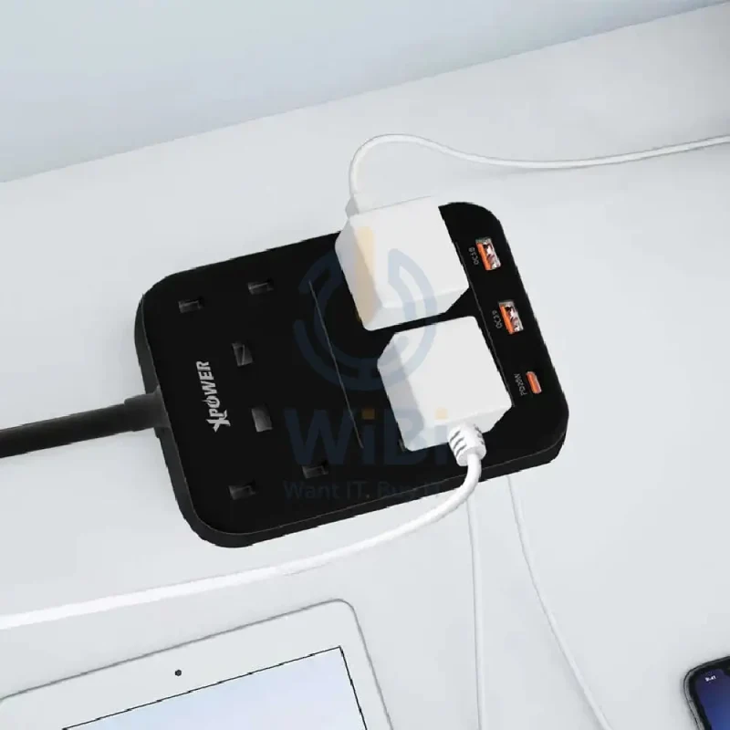 XPower PS4A 7 Output Sockets Power Strip - 3250W / 1 x Type-C / 2 x USB 3.0 / 3 Meter / Black
