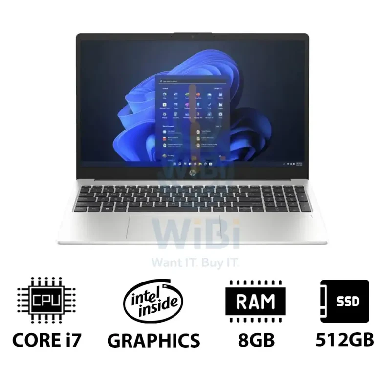 HP 250 G10 - 15.6" FHD / i7-1355U / 8GB / 512GB (NVMe M.2 SSD) / Win 11 Pro / 1YW / Silver - Laptop
