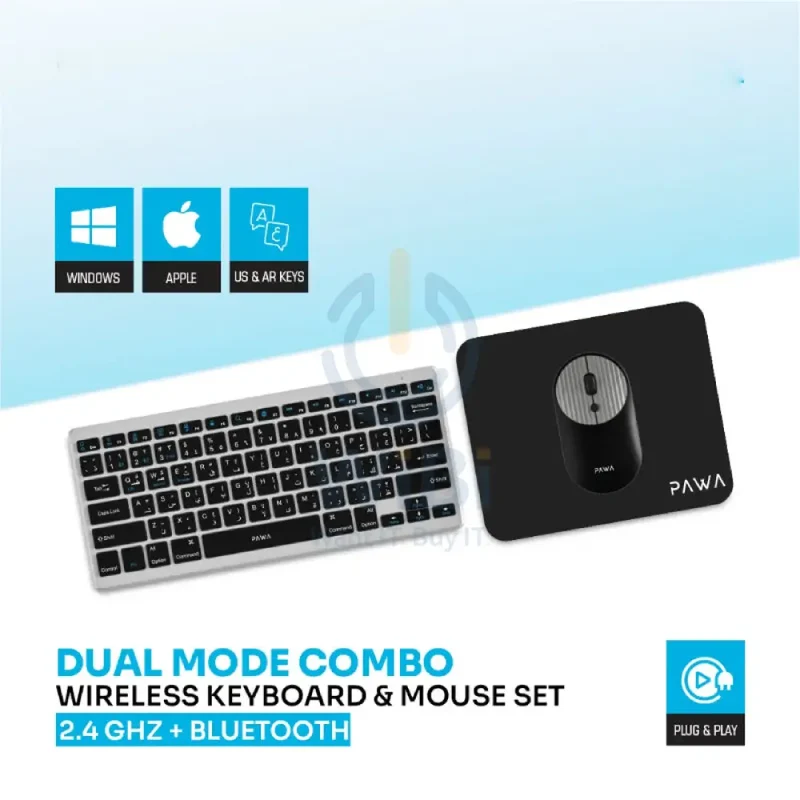 PAWA Keyboard & Mouse Combo - Bluetooth / 2.4GHz / 1600dpi / Arb/Eng / Grey/Black - Keyboard & Mouse Combo