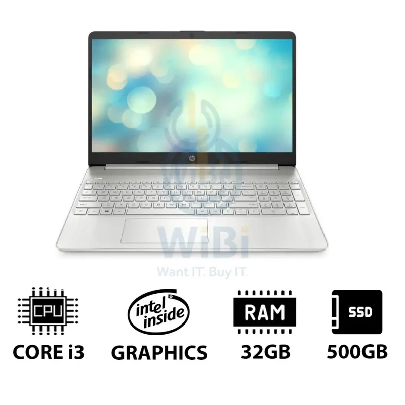 HP 15S-FQ5210NE - 15.6" FHD / i3 / 32GB / 500GB (NVMe M.2 SSD) / DOS (Without OS) / 1YW / Natural silver - Laptop