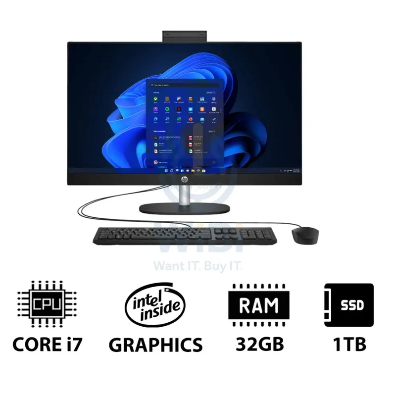 HP 27-CR0011NE AIO PC - i7 / 32GB / 1TB (NVMe M.2 SSD) / 27" FHD Touch / Win 11 Pro / 1YW / Jet Black - Desktop