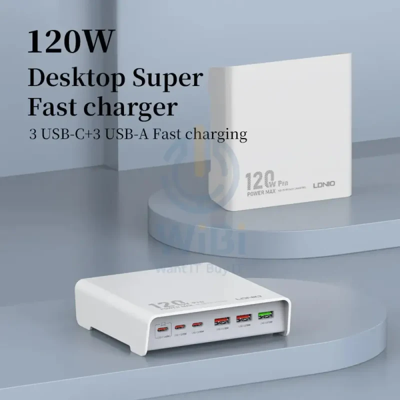 LDNIO Q605 Multi-ports Desktop Charging Station - 120W / 3x USB-C / 3x USB-A / White