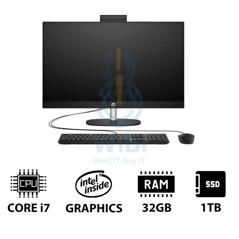 HP 27-CR0011NE AIO PC - i7 / 32GB / 1TB (NVMe M.2 SSD) / 27" FHD Touch / DOS (Without OS) / 1YW / Jet Black - Desktop