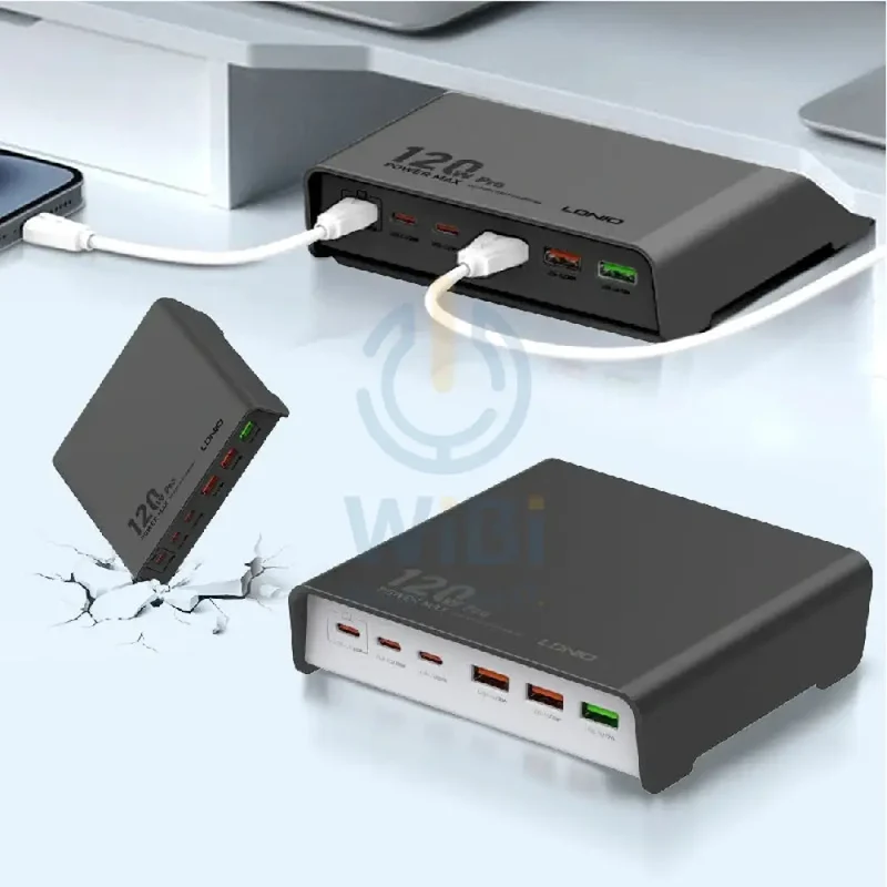 LDNIO Q605 Multi-ports Desktop Charging Station - 120W / 3x USB-C / 3x USB-A / Black