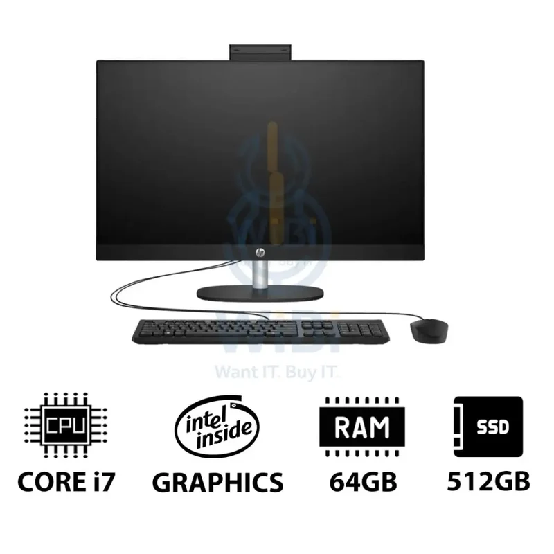 HP 27-CR0011NE AIO PC - i7 / 64GB / 512GB (NVMe M.2 SSD) / 27" FHD Touch / DOS (Without OS) / 1YW / Jet Black - Desktop
