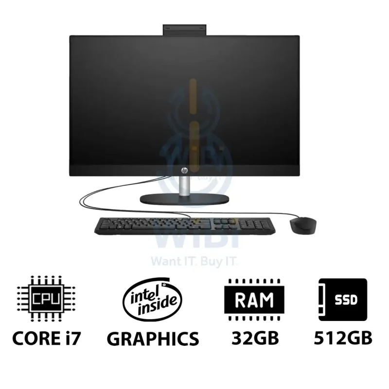 HP 27-CR0011NE AIO PC - i7 / 32GB / 512GB (NVMe M.2 SSD) / 27" FHD Touch / DOS (Without OS) / 1YW / Jet Black - Desktop
