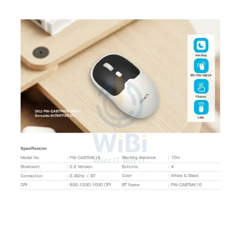 Pawa Dual Mode Wireless Mouse - Wireless / Black/White
