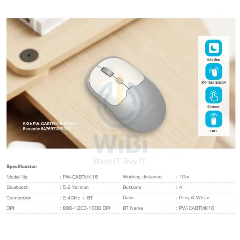 Pawa Dual Mode Wireless Mouse - Wireless / Grey/White
