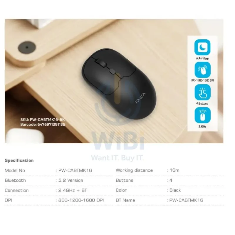 Pawa Dual Mode Wireless Mouse - Wireless / Black