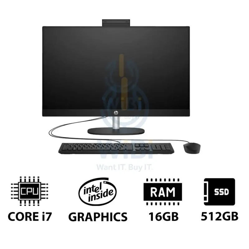 HP 27-CR0011NE AIO PC - i7 / 16GB / 512GB (NVMe M.2 SSD) / 27" FHD Touch / DOS (Without OS) / 1YW / Jet Black - Desktop