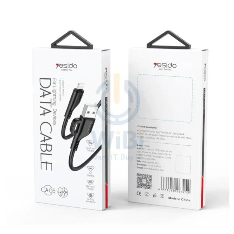 Yesido CA105 Charging Data Cable with Hook - 1.2M / USB / Lightning / Black