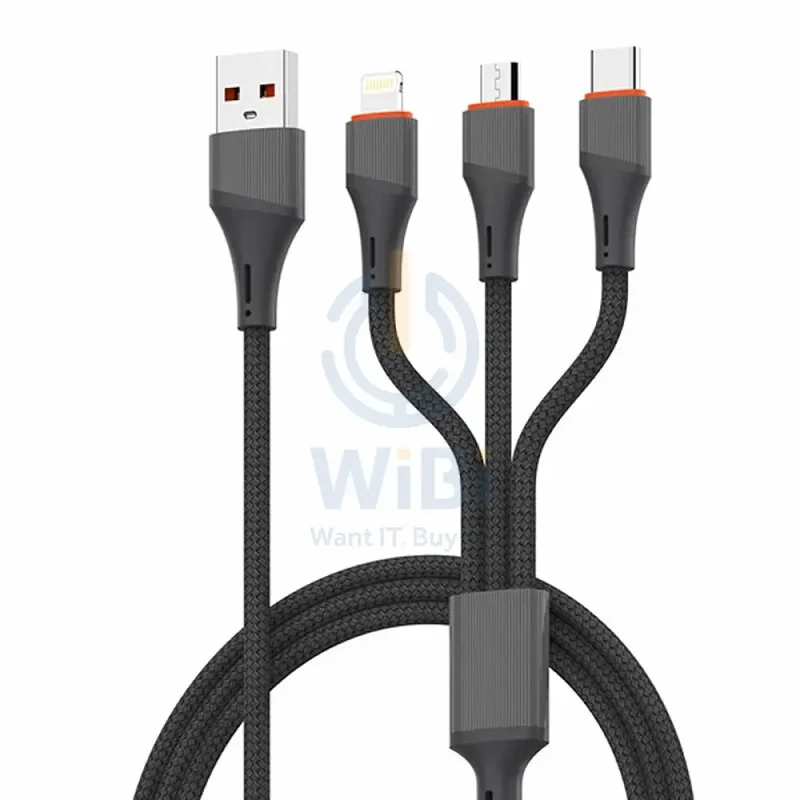 LDNIO LC96U 3-in-1 Fast Charging Data Cable - 1.2 Meter / Type-C / Lightning / Micro USB / Grey