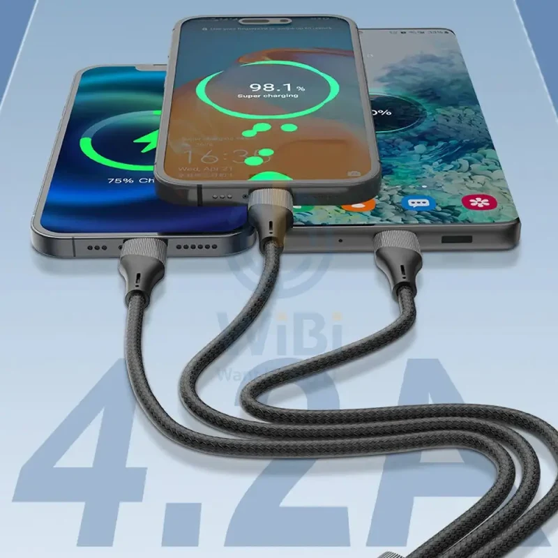 LDNIO LC96U 3-in-1 Fast Charging Data Cable - 1.2 Meter / Type-C / Lightning / Micro USB / Grey