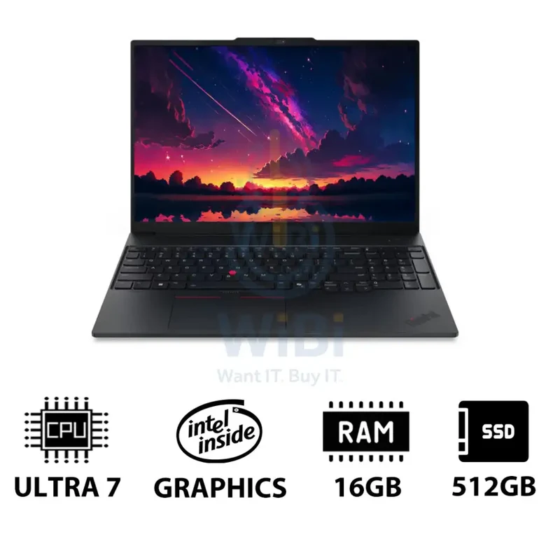 Lenovo ThinkPad E16 Gen 3 AI PC - 16.0" WUXGA / Ultra 7 255H / 16GB / 512GB (NVMe M.2 SSD) / Arc 140T GPU / DOS (Without OS) / 1YW / Arabic/English / Lenovo 15.6" Laptop Casual Toploader