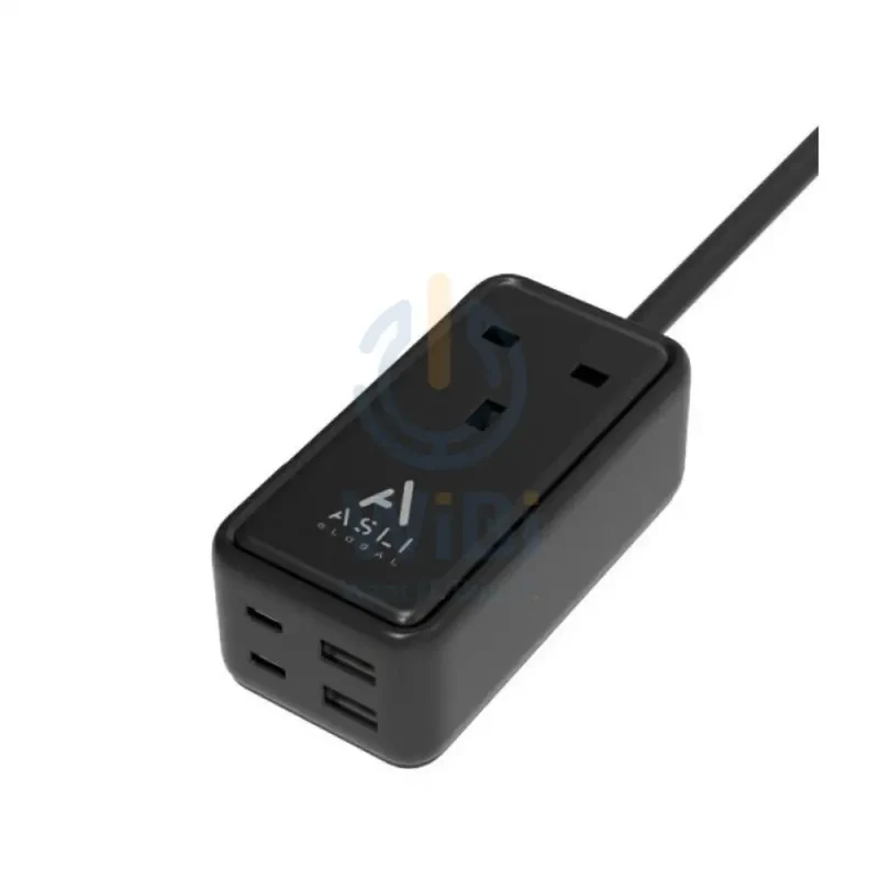 Asli Global GaN Power Strip Extension Cord - 65W / USB-A / USB-C / Black
