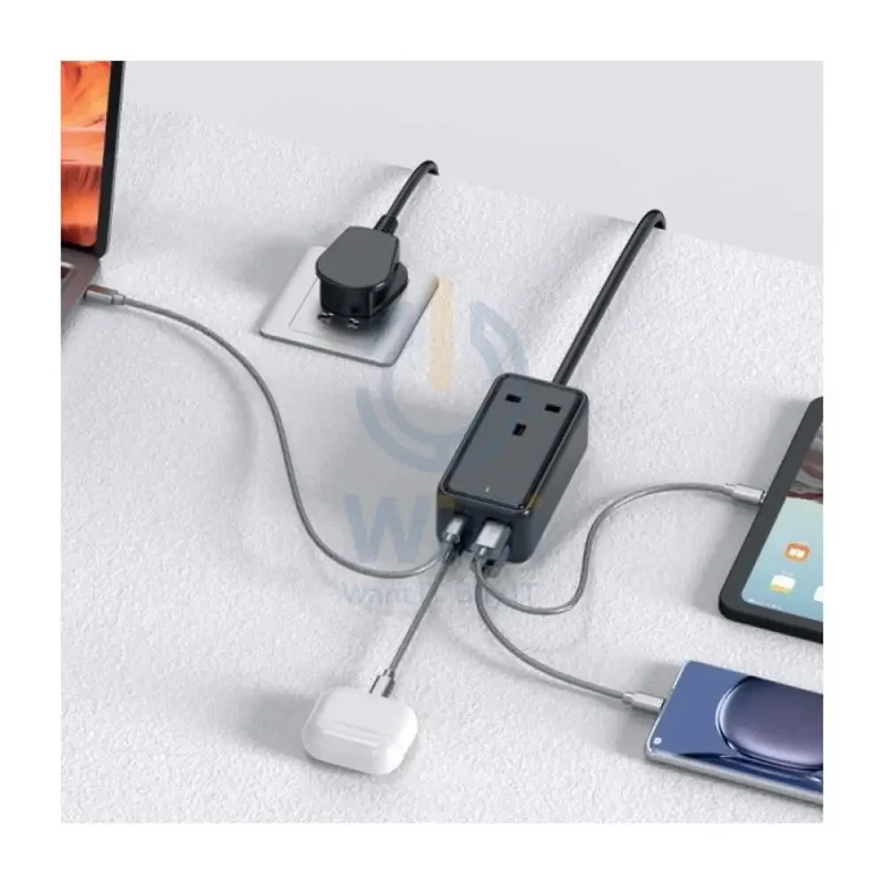 Asli Global GaN Power Strip Extension Cord - 65W / USB-A / USB-C / Black