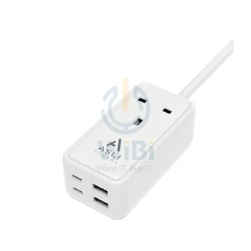 Asli Global GaN Power Strip Extension Cord - 65W / USB-A / USB-C / White