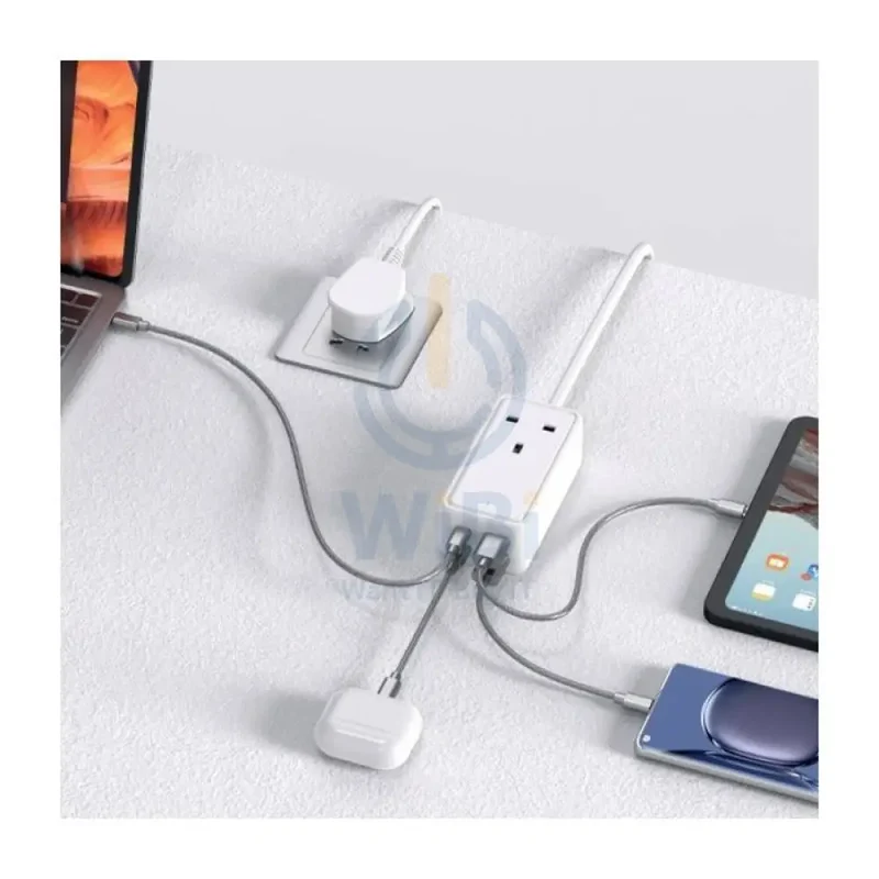 Asli Global GaN Power Strip Extension Cord - 65W / USB-A / USB-C / White