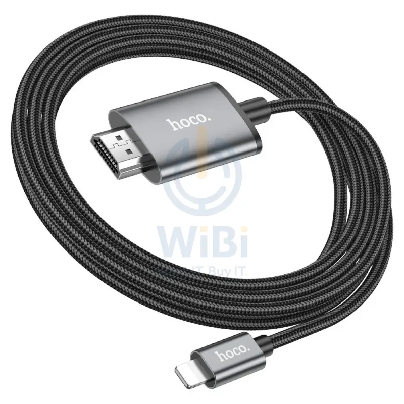 كابل عرض شاشة هوكو UA27 HD - 2 متر / لايتنينج / HDMI / رمادي معدني