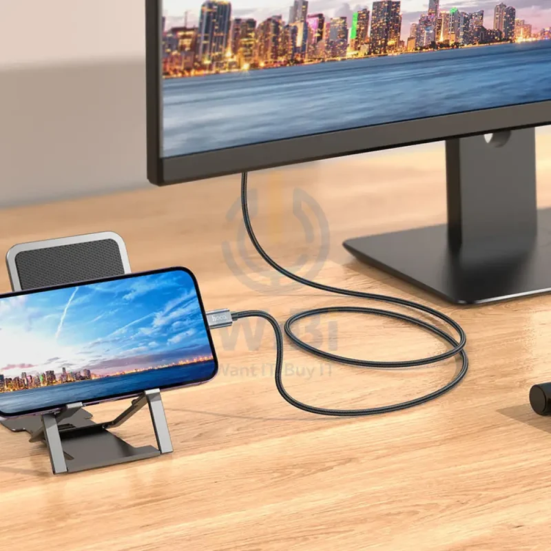 كابل عرض شاشة هوكو UA27 HD - 2 متر / لايتنينج / HDMI / رمادي معدني
