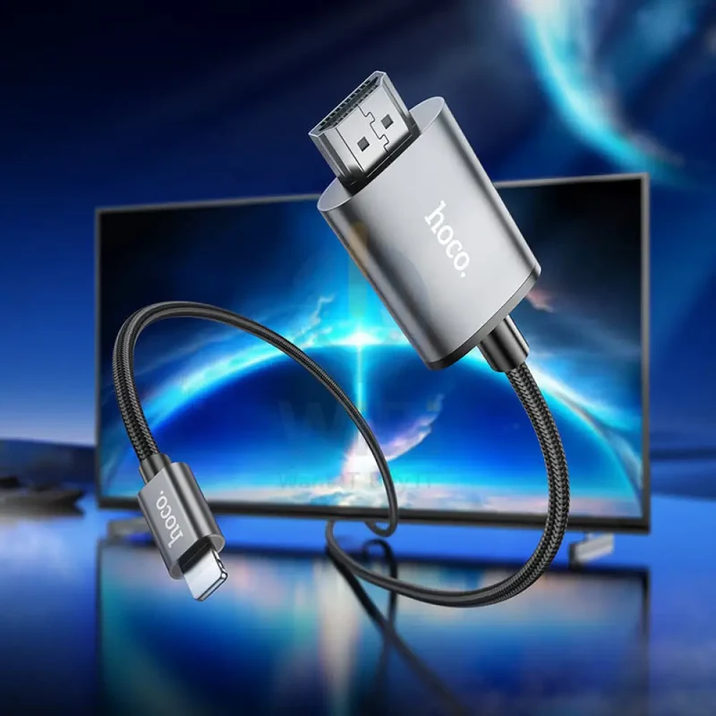 كابل عرض شاشة هوكو UA27 HD - 2 متر / لايتنينج / HDMI / رمادي معدني