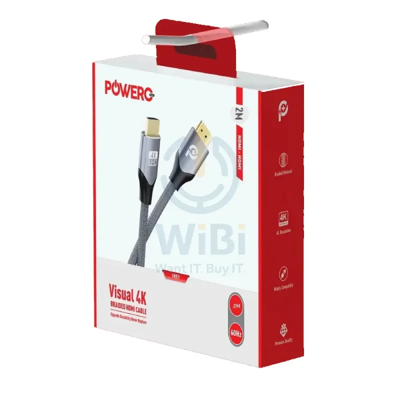 كابل PowerO+ فيجوال مجدول HDMI بدقة 4K - متران / رمادي