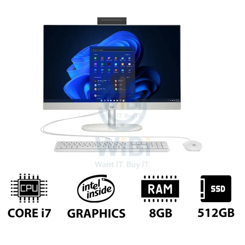 HP 24-CR0040NE AIO PC - 23.8" FHD Non-Touch / i7 / 8GB / 512GB (NVMe M.2 SSD) / Win 11 Pro / 1YW / Shell White - Desktop