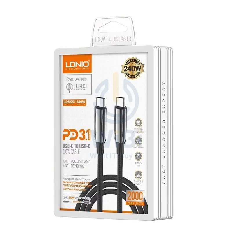 LDNIO LC922C Fast Charging Data Cable - 240W / 2 Meter / Type-C / Black