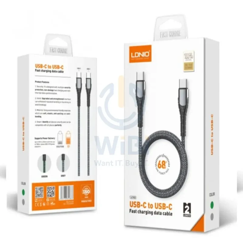 LDNIO LC102 Fast Charging Data Cable - 60W / 2 Meter / Type-C / Black