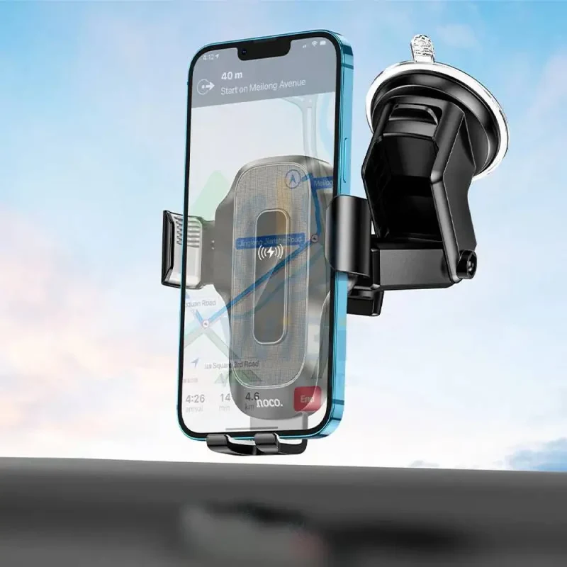 HOCO HW3 Fast Wireless Charger Center Console Car Holder - 15W / Black