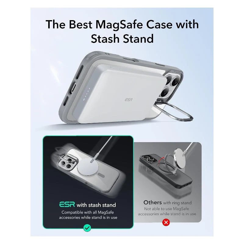 ESR Classic Hybrid Case with Stash Stand (HaloLock) - Apple iPhone 16 Pro Max / Clear Gray